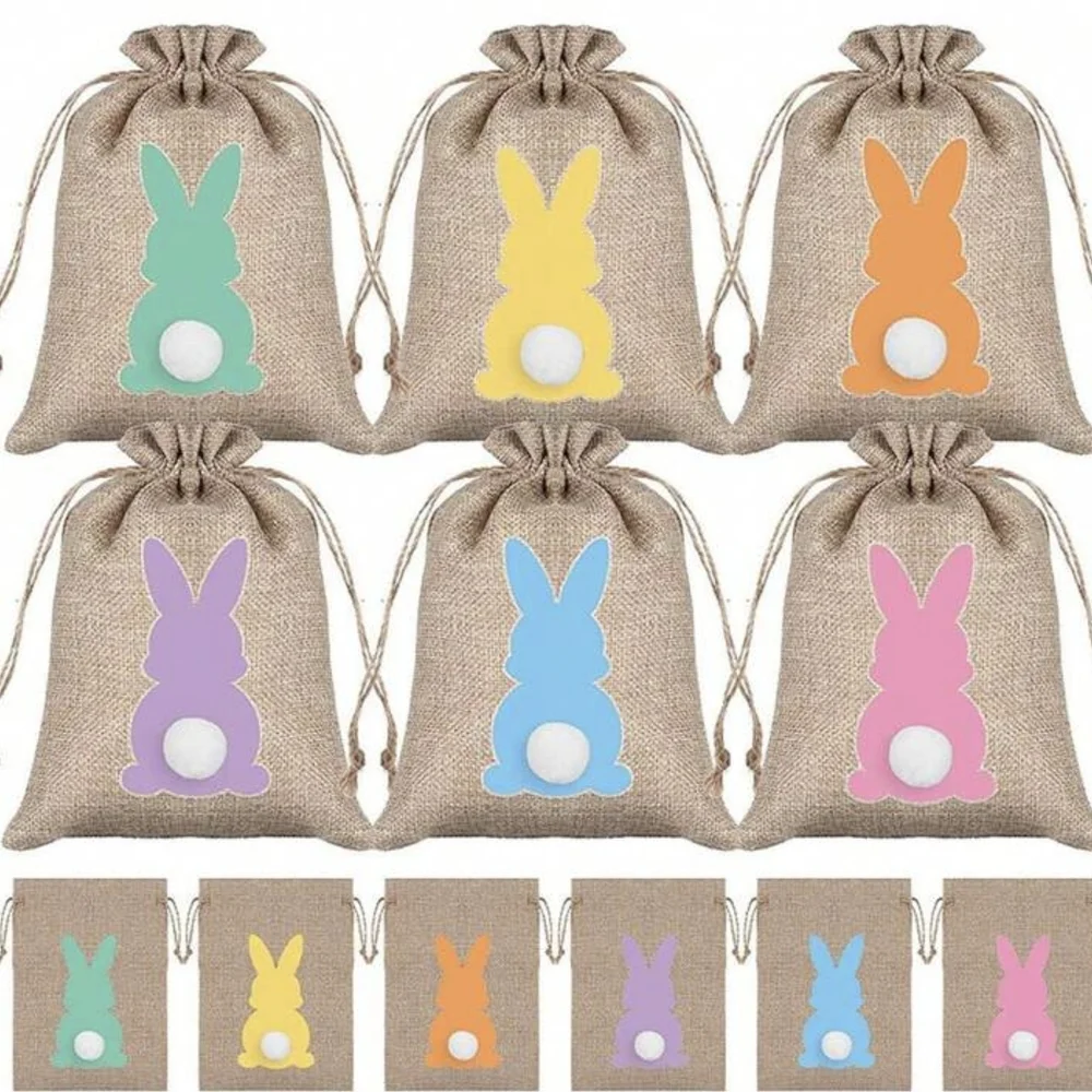 Bunny Burlap Bags- Set Of 6 - Picture 1 of 3